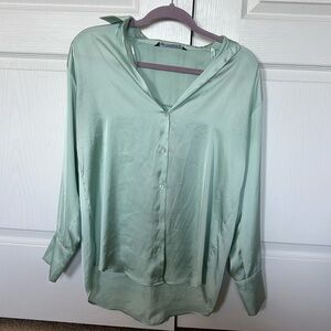 Zara seafoam green satin blouse